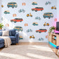 Camper Van Wall Stickers, Retro Car Boys Room Decor, Vintage Road Trip Wall Decals, Kids Bedroom Teal Coral Mustard Peel and Stick Wall Art