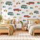Camper Van Wall Stickers, Retro Car Boys Room Decor, Vintage Road Trip Wall Decals, Kids Bedroom Teal Coral Mustard Peel and Stick Wall Art