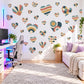 Heart Wall Stickers, Retro Geometric Heart Decor, Boho Heart Wall Decals, Kids Teen Room Teal Mustard Coral Navy Peel and Stick Wall Art