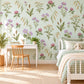 Wildflower Wall Stickers, Meadow Flower Nursery Decor, Botanical Wall Decals, Girls Room Lilac Sage Pink Cottage Peel and Stick Wall Art