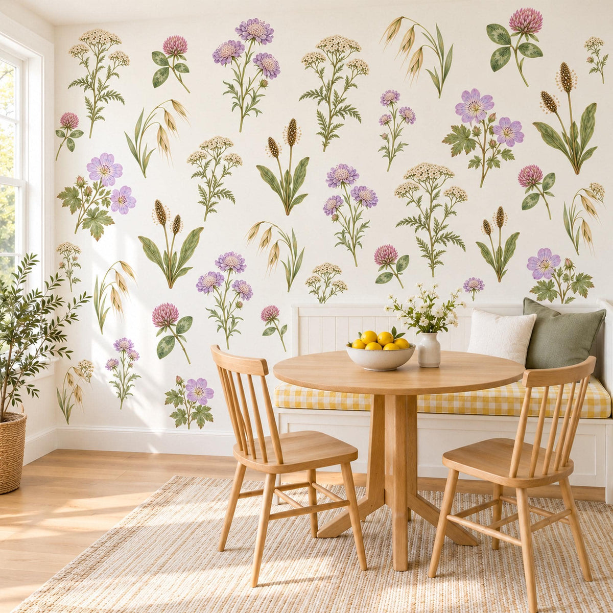 Wildflower Wall Stickers, Meadow Flower Nursery Decor, Botanical Wall Decals, Girls Room Lilac Sage Pink Cottage Peel and Stick Wall Art