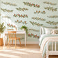 Botanical Vine Wall Stickers, Leafy Garland Decor, Berry Branch Wall Decals, Living Room Kitchen Sage Green Red Peel and Stick Wall Art