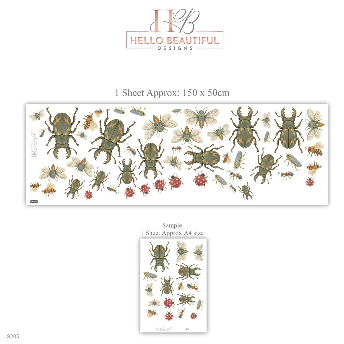 Bug Wall Stickers, Vintage Beetle Insect Decor, Bee Ladybird Wall Decals, Boys Kids Room Olive Green Gold Nature Peel and Stick Wall Art