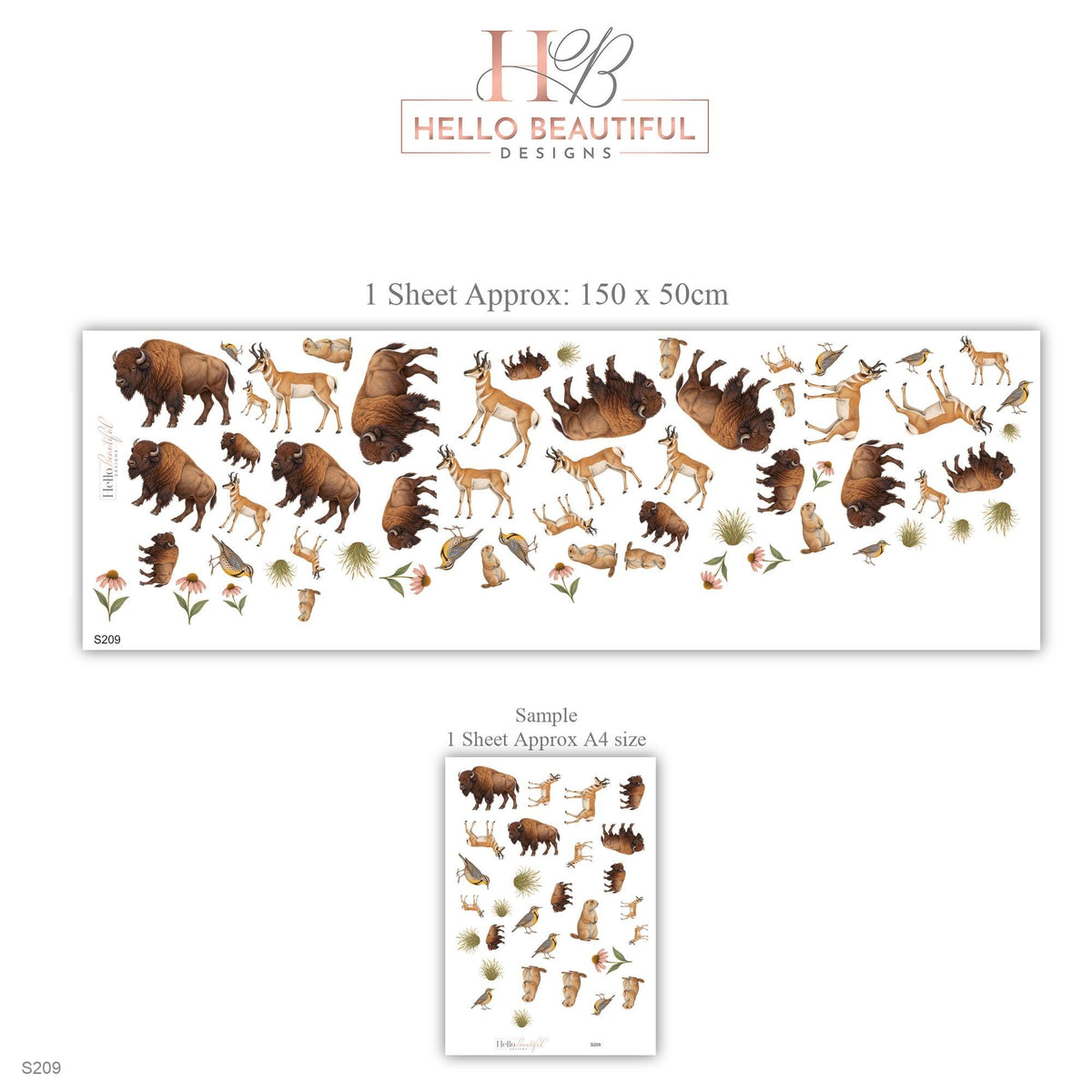 Prairie Animal Wall Stickers, Bison Antelope Nursery Decor, Wildlife Wall Decals, Kids Room Brown Tan Sage Western Peel and Stick Wall Art