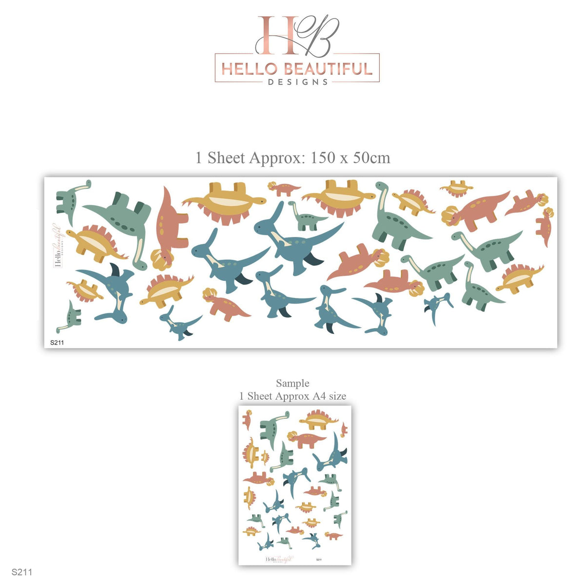 Dinosaur Wall Stickers, Cute Dino Nursery Decor, Kids Dinosaur Wall Decals, Boys Room Sage Teal Terracotta Mustard Peel and Stick Wall Art