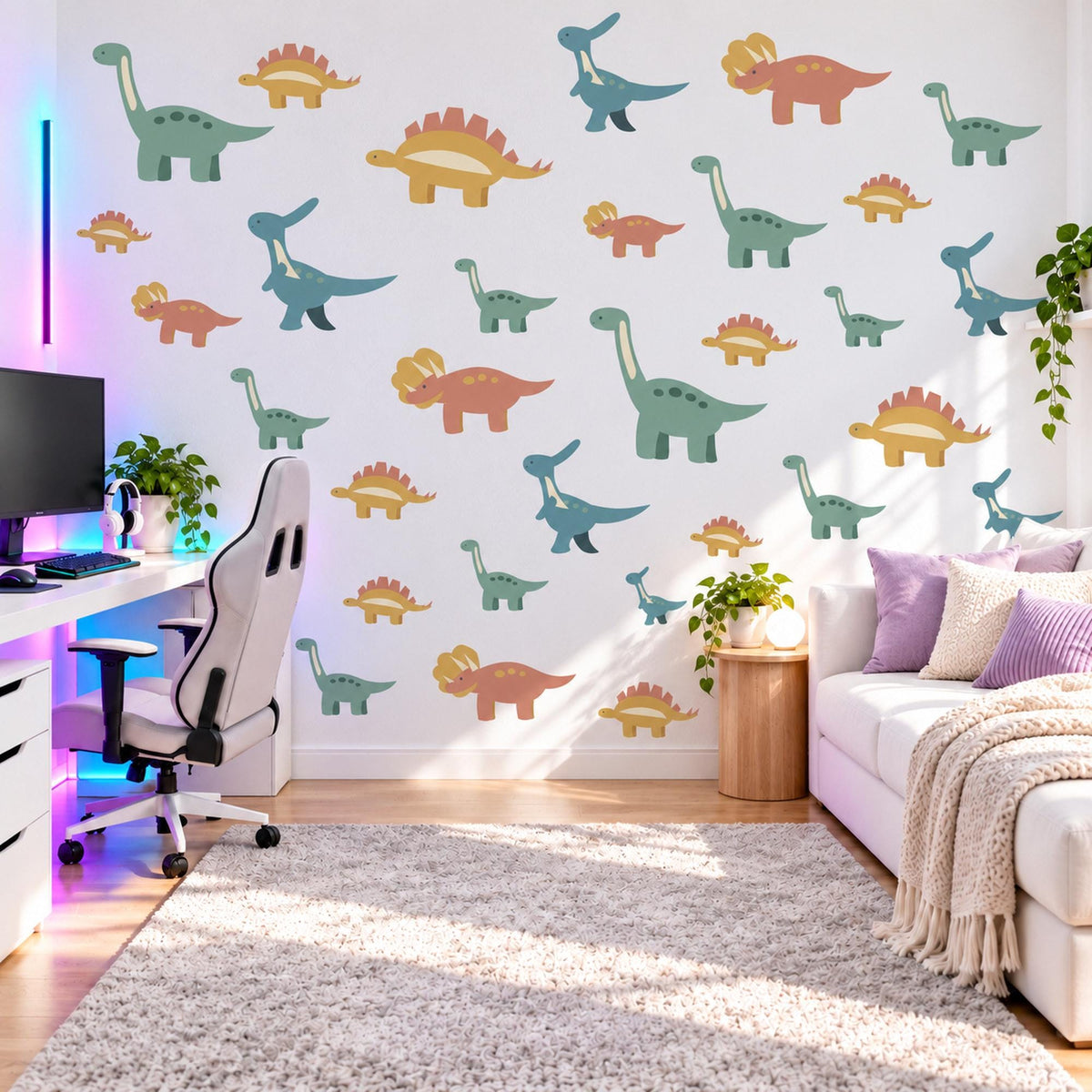 Dinosaur Wall Stickers, Cute Dino Nursery Decor, Kids Dinosaur Wall Decals, Boys Room Sage Teal Terracotta Mustard Peel and Stick Wall Art