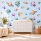 Planet Wall Stickers, Watercolour Space Nursery Decor, Solar System Wall Decals, Kids Room Blue Purple Gold Saturn Peel and Stick Wall Art