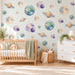 Planet Wall Stickers, Watercolour Space Nursery Decor, Solar System Wall Decals, Kids Room Blue Purple Gold Saturn Peel and Stick Wall Art