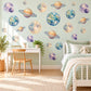 Planet Wall Stickers, Watercolour Space Nursery Decor, Solar System Wall Decals, Kids Room Blue Purple Gold Saturn Peel and Stick Wall Art