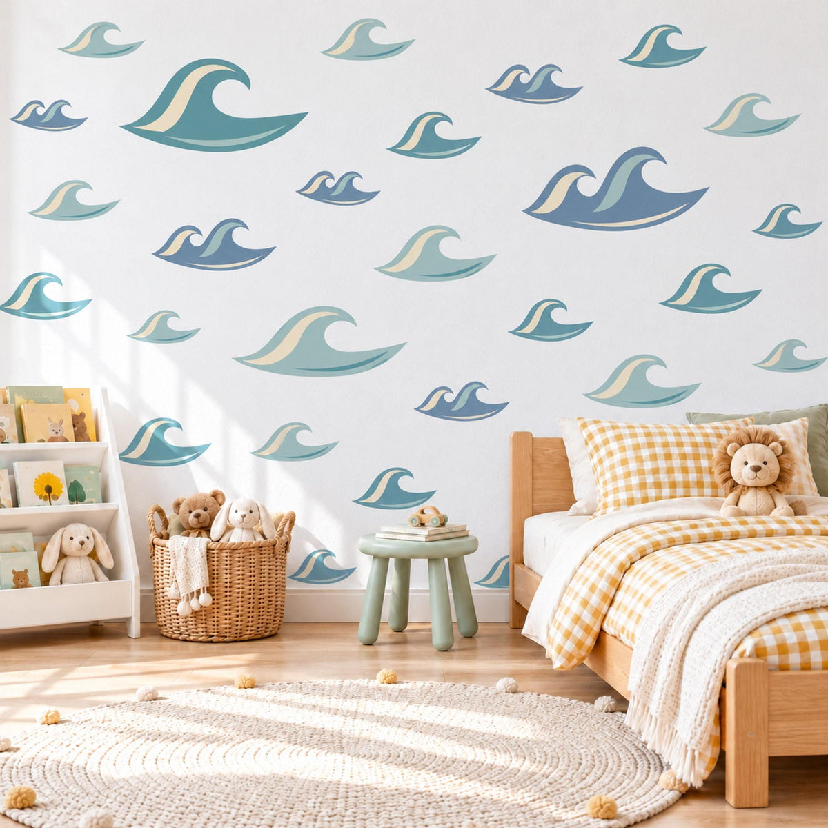 Wave Wall Stickers, Ocean Wave Nursery Decor, Surf Wave Wall Decals, Boys Kids Room Teal Blue Aqua Coastal Peel and Stick Wall Art