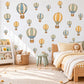 Hot Air Balloon Wall Stickers, Pastel Balloon Nursery Decor, Vintage Balloon Wall Decals, Kids Room Blue Mustard Sage Peel and Stick Art