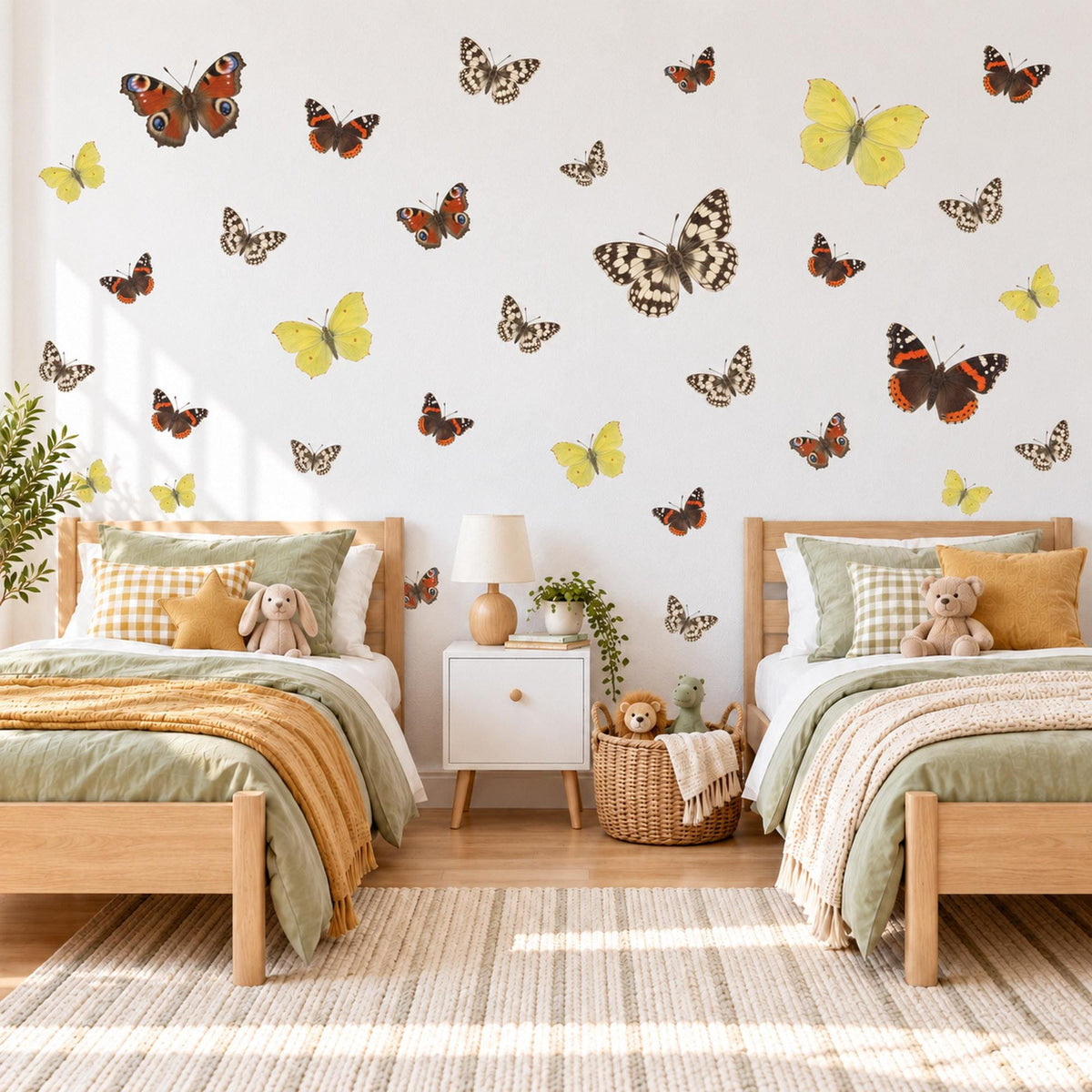 Butterfly Wall Stickers, British Butterfly Nursery Decor, Peacock Admiral Wall Decals, Girls Room Red Yellow Brown Peel and Stick Wall Art