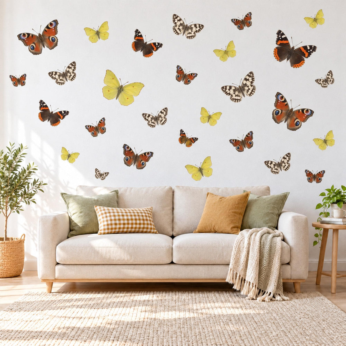 Butterfly Wall Stickers, British Butterfly Nursery Decor, Peacock Admiral Wall Decals, Girls Room Red Yellow Brown Peel and Stick Wall Art