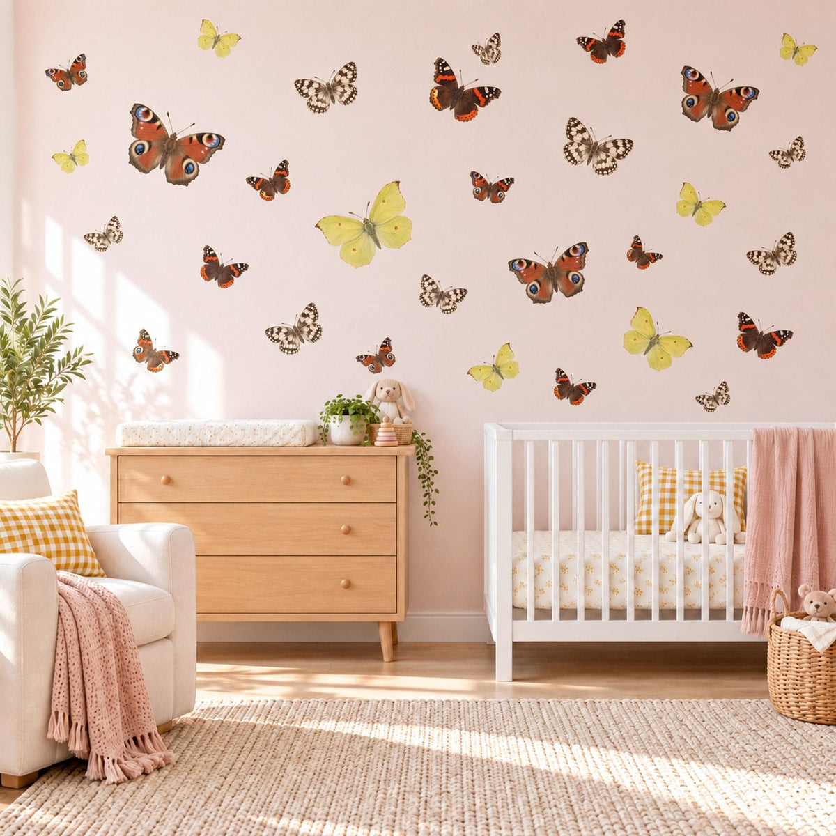 Butterfly Wall Stickers, British Butterfly Nursery Decor, Peacock Admiral Wall Decals, Girls Room Red Yellow Brown Peel and Stick Wall Art