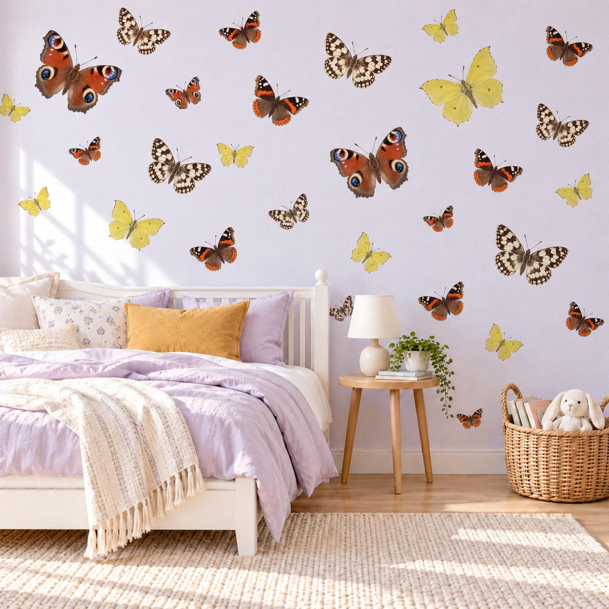 Butterfly Wall Stickers, British Butterfly Nursery Decor, Peacock Admiral Wall Decals, Girls Room Red Yellow Brown Peel and Stick Wall Art