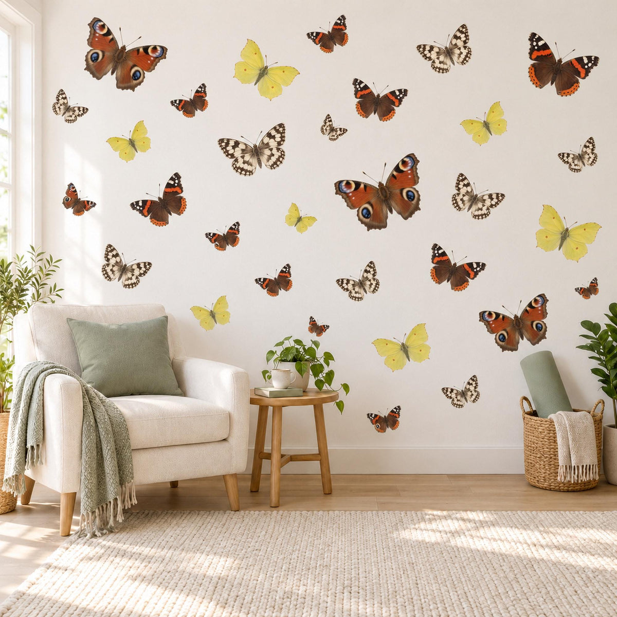 Butterfly Wall Stickers, British Butterfly Nursery Decor, Peacock Admiral Wall Decals, Girls Room Red Yellow Brown Peel and Stick Wall Art