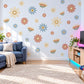 Daisy Wall Stickers, Retro Flower Nursery Decor, Boho Daisy Wall Decals, Girls Room Dusty Blue Terracotta Cream Peel and Stick Wall Art