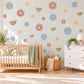 Daisy Wall Stickers, Retro Flower Nursery Decor, Boho Daisy Wall Decals, Girls Room Dusty Blue Terracotta Cream Peel and Stick Wall Art