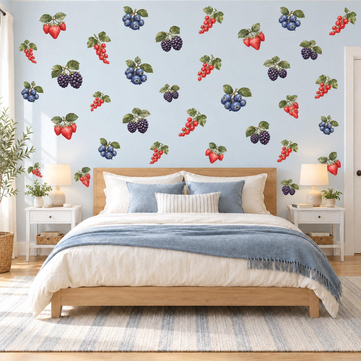Berry Wall Stickers, Strawberry Blueberry Kitchen Decor, Fruit Wall Decals, Kids Room Nursery Red Blue Green Botanical Peel and Stick Art