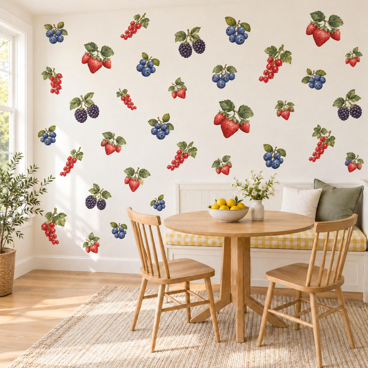 Berry Wall Stickers, Strawberry Blueberry Kitchen Decor, Fruit Wall Decals, Kids Room Nursery Red Blue Green Botanical Peel and Stick Art