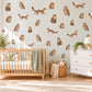Woodland Animal Wall Stickers, Owl Pine Marten Nursery Decor, Forest Animal Wall Decals, Kids Room Brown Caramel Cream Peel and Stick Art