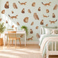 Woodland Animal Wall Stickers, Owl Pine Marten Nursery Decor, Forest Animal Wall Decals, Kids Room Brown Caramel Cream Peel and Stick Art