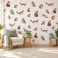 Woodland Animal Wall Stickers, Owl Pine Marten Nursery Decor, Forest Animal Wall Decals, Kids Room Brown Caramel Cream Peel and Stick Art