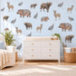 Safari Animal Wall Stickers, Hippo Buffalo Nursery Decor, African Animal Wall Decals, Kids Room Grey Brown Neutral Peel and Stick Wall Art