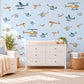 Aeroplane Wall Stickers, Helicopter Boys Room Decor, Plane Wall Decals, Kids Bedroom Teal Mustard Coral Aviation Peel and Stick Wall Art