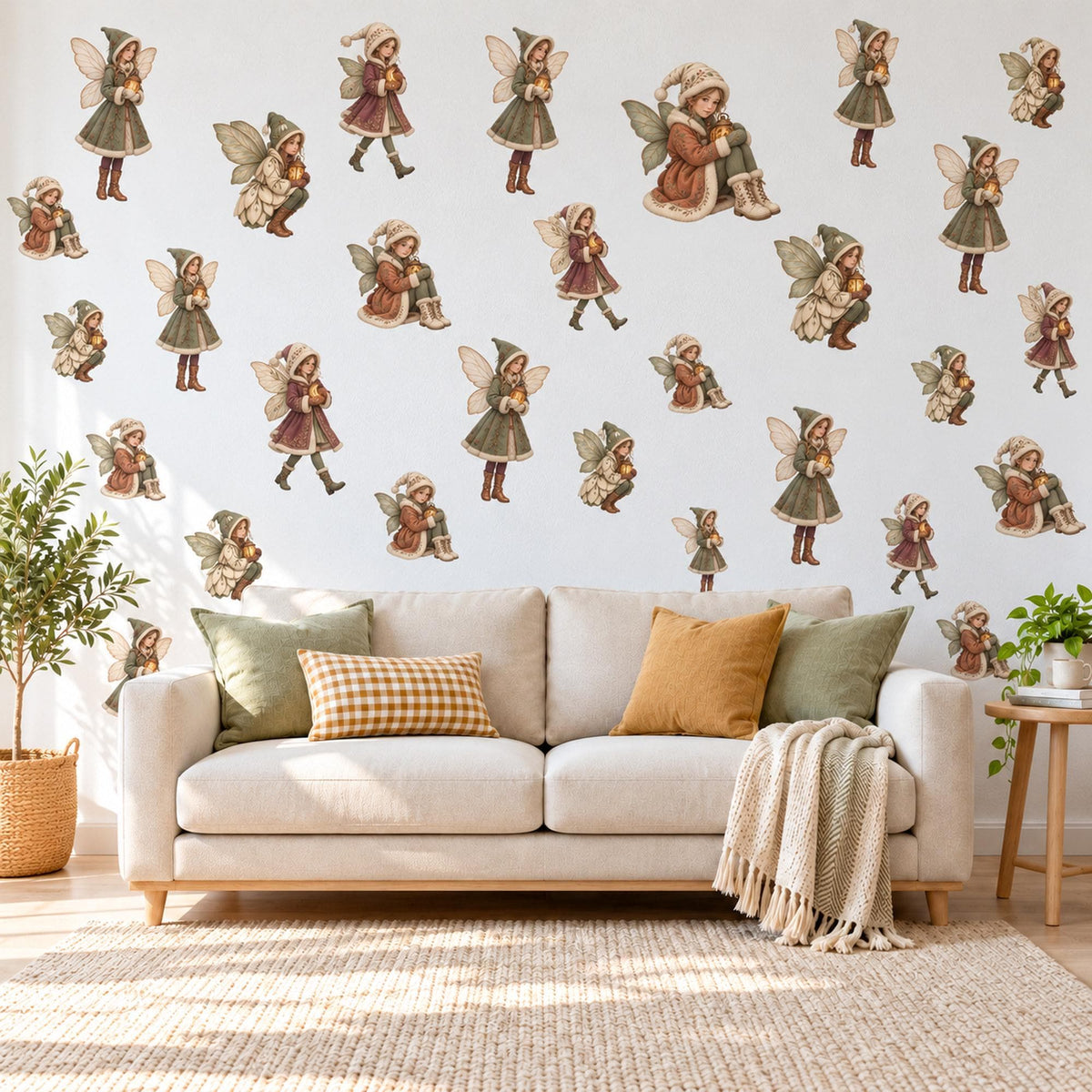 Fairy Wall Stickers, Winter Woodland Fairy Nursery Decor, Vintage Fairy Wall Decals, Girls Room Burgundy Olive Cream Peel and Stick Wall Art