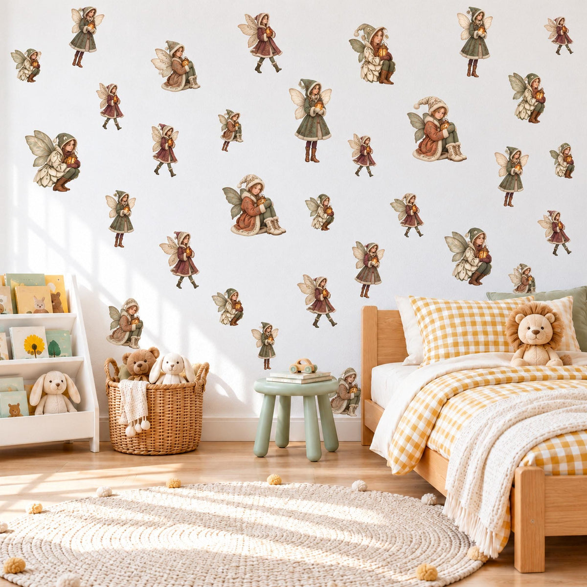 Fairy Wall Stickers, Winter Woodland Fairy Nursery Decor, Vintage Fairy Wall Decals, Girls Room Burgundy Olive Cream Peel and Stick Wall Art