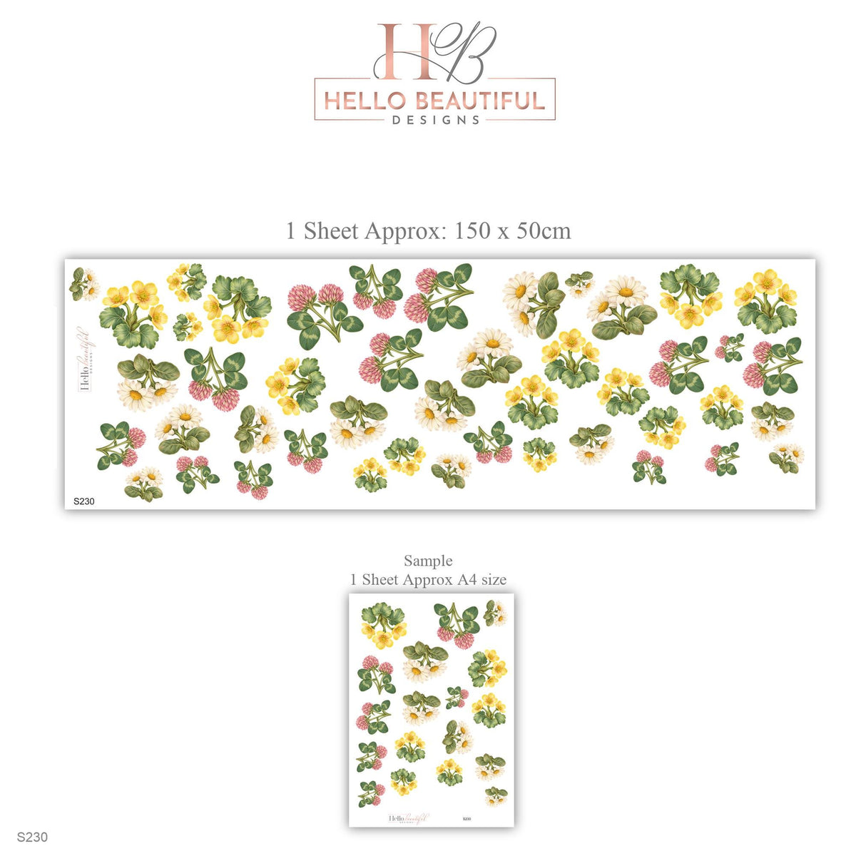 Wildflower Wall Stickers, Buttercup Clover Nursery Decor, Spring Flower Wall Decals, Girls Room Yellow Pink Green Meadow Peel and Stick Art
