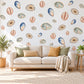 Seashell Wall Stickers, Watercolour Shell Coastal Decor, Mussel Cowrie Wall Decals, Bathroom Nursery Navy Coral Teal Peel and Stick Art