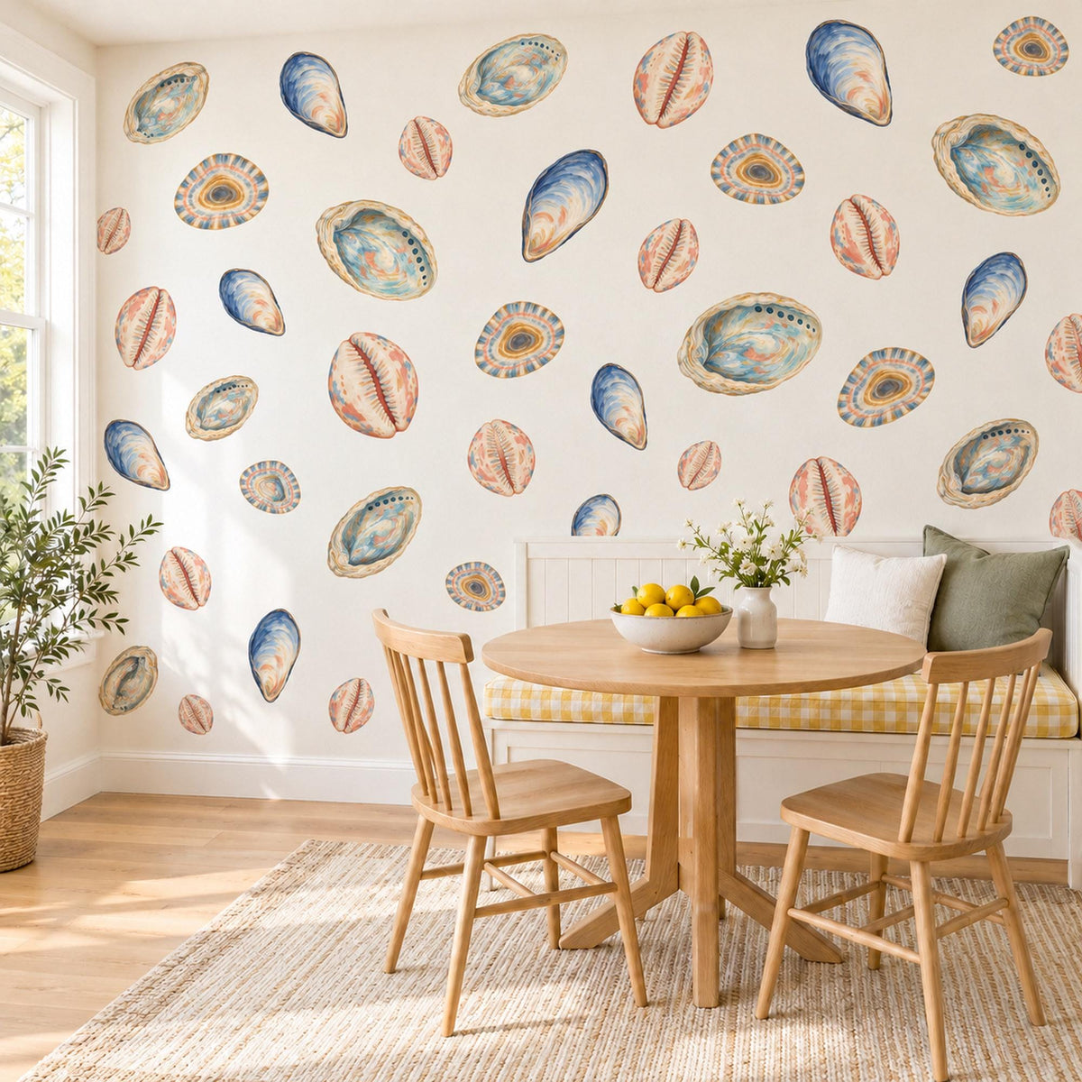 Seashell Wall Stickers, Watercolour Shell Coastal Decor, Mussel Cowrie Wall Decals, Bathroom Nursery Navy Coral Teal Peel and Stick Art