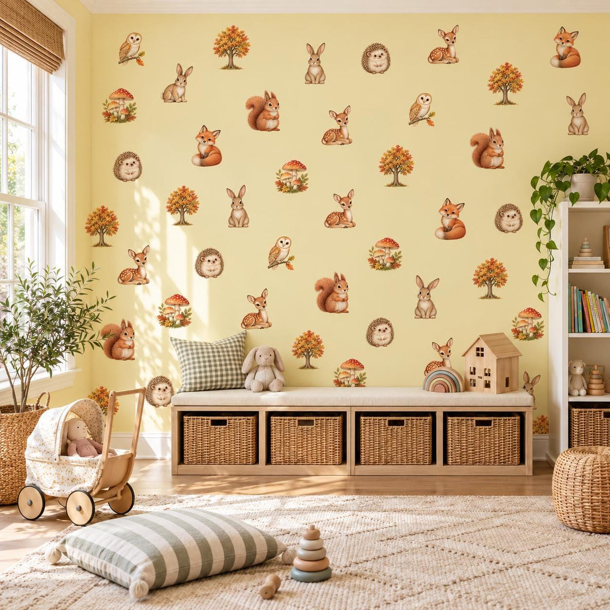 Woodland Wall Stickers, Woodland Animal Nursery Decor, Fox Deer Hedgehog Wall Decals, Kids Room Gender Neutral Baby Peel and Stick Art
