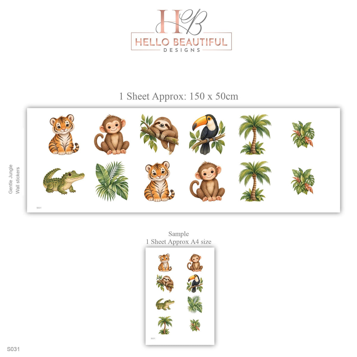 Jungle Wall Stickers, Jungle Animal Nursery Decor, Tiger Monkey Sloth Wall Decals, Kids Room Gender Neutral Baby Peel and Stick Art