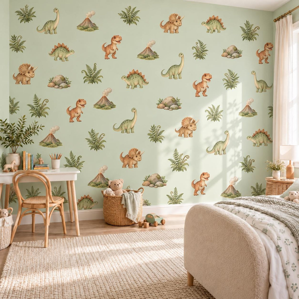 Dinosaur Wall Stickers, Dinosaur Nursery Decor, T Rex Triceratops Wall Decals, Boys Kids Room Gender Neutral Peel and Stick Wall Art