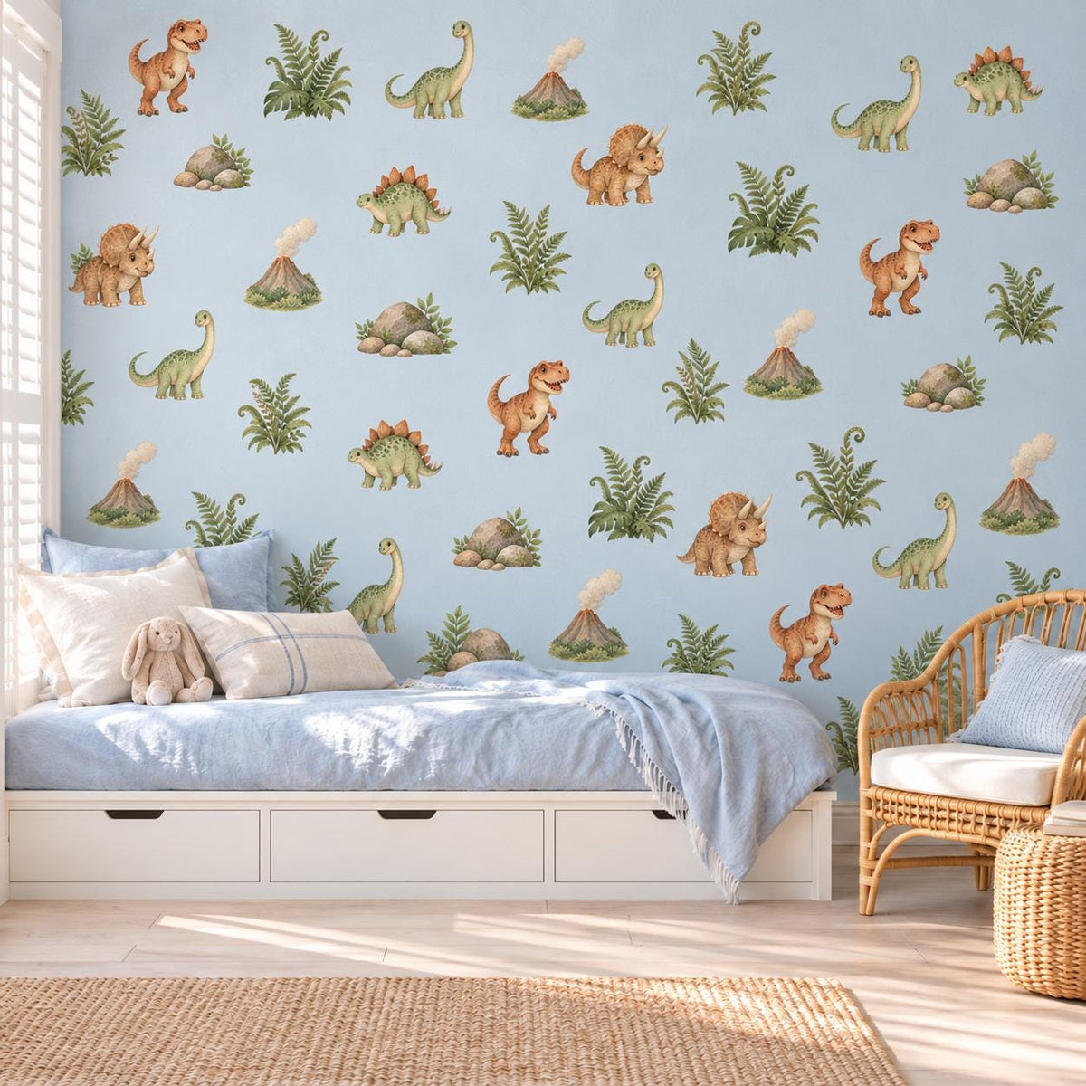 Dinosaur Wall Stickers, Dinosaur Nursery Decor, T Rex Triceratops Wall Decals, Boys Kids Room Gender Neutral Peel and Stick Wall Art