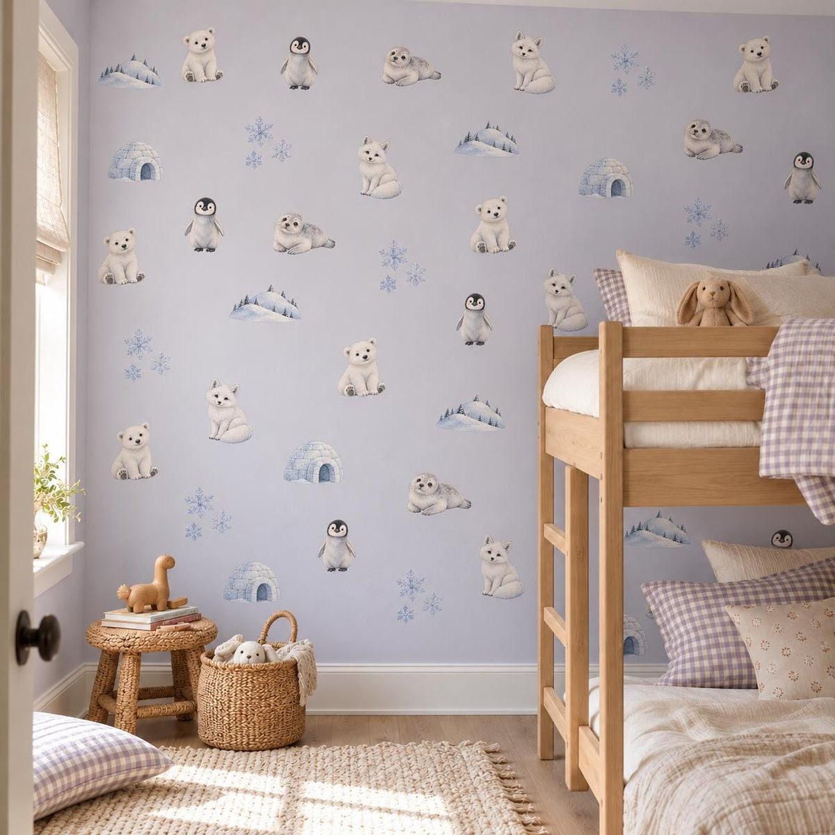 Arctic Wall Stickers, Polar Animal Nursery Decor, Polar Bear Penguin Wall Decals, Kids Room Gender Neutral Baby Peel and Stick Art