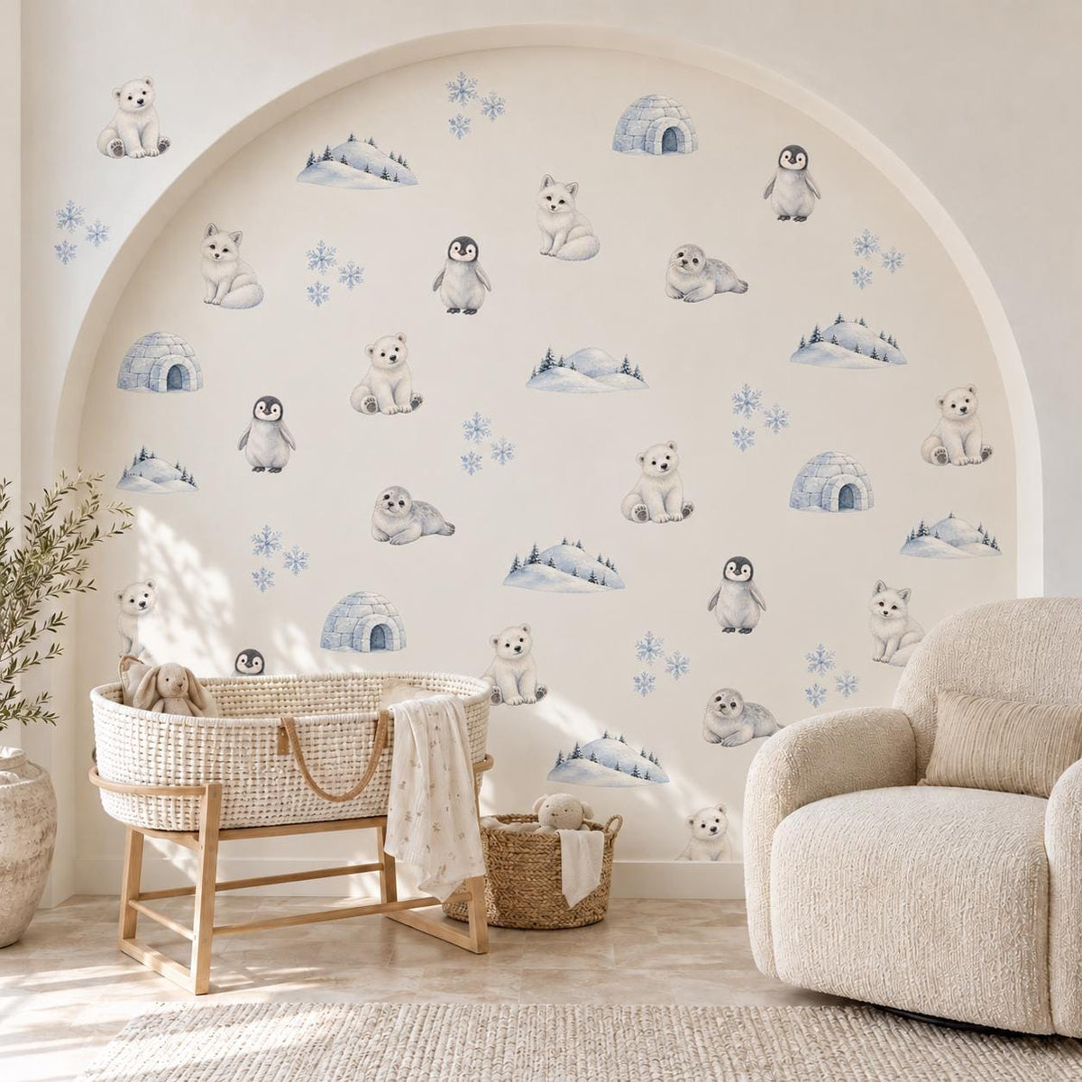 Arctic Wall Stickers, Polar Animal Nursery Decor, Polar Bear Penguin Wall Decals, Kids Room Gender Neutral Baby Peel and Stick Art