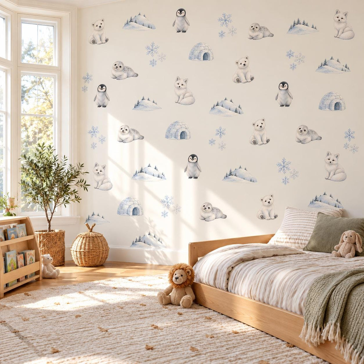 Arctic Wall Stickers, Polar Animal Nursery Decor, Polar Bear Penguin Wall Decals, Kids Room Gender Neutral Baby Peel and Stick Art