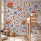 Floral Wall Stickers, Terracotta Blue Floral Nursery Decor, Vintage Flower Wall Decals, Kids Room Girls Baby Peel and Stick Wall Art