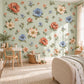 Floral Wall Stickers, Terracotta Blue Floral Nursery Decor, Vintage Flower Wall Decals, Kids Room Girls Baby Peel and Stick Wall Art