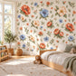 Floral Wall Stickers, Terracotta Blue Floral Nursery Decor, Vintage Flower Wall Decals, Kids Room Girls Baby Peel and Stick Wall Art