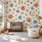 Floral Wall Stickers, Terracotta Blue Floral Nursery Decor, Vintage Flower Wall Decals, Kids Room Girls Baby Peel and Stick Wall Art