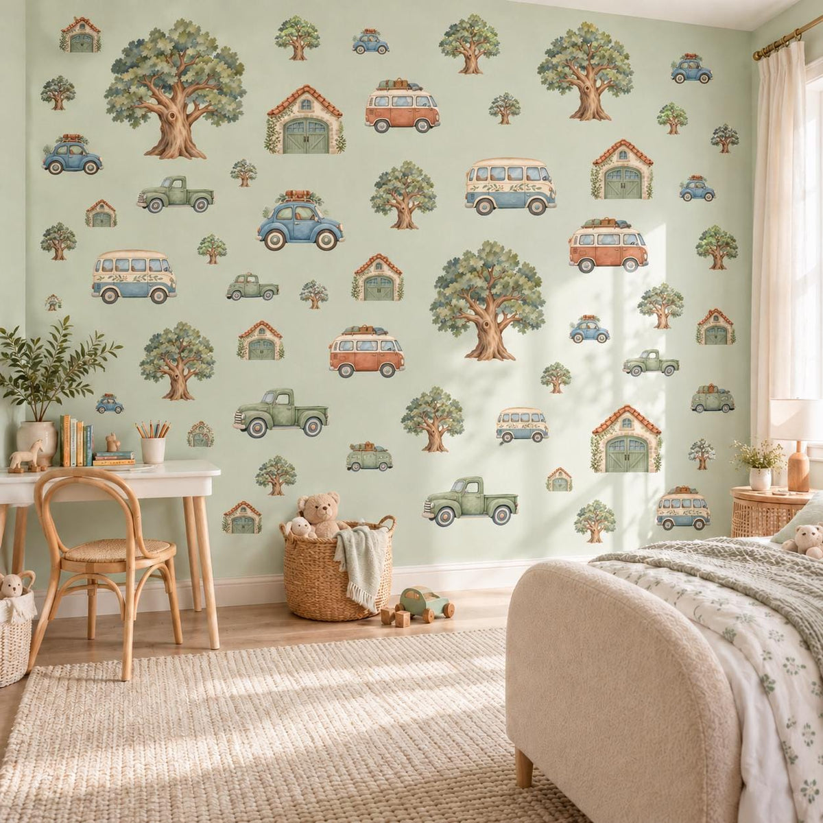 Car Wall Stickers, Vintage Vehicle Nursery Decor, Camper Van Truck Wall Decals, Boys Kids Room Neutral Peel and Stick Wall Art