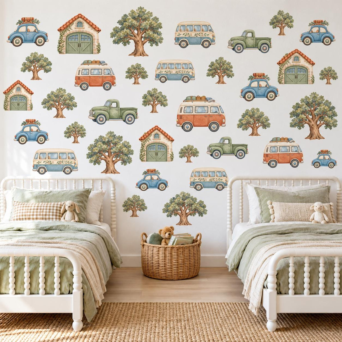 Car Wall Stickers, Vintage Vehicle Nursery Decor, Camper Van Truck Wall Decals, Boys Kids Room Neutral Peel and Stick Wall Art