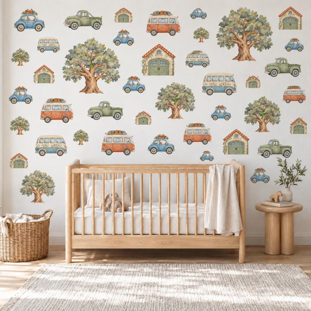 Car Wall Stickers, Vintage Vehicle Nursery Decor, Camper Van Truck Wall Decals, Boys Kids Room Neutral Peel and Stick Wall Art