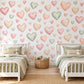 Heart Wall Stickers, Watercolour Heart Nursery Decor, Pink Sage Heart Wall Decals, Kids Room Gender Neutral Baby Peel and Stick Art