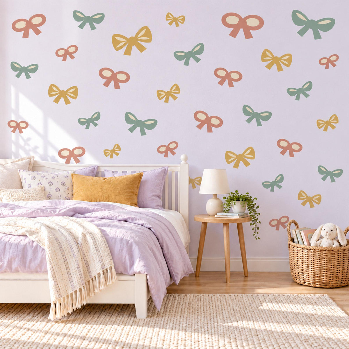 Bow Wall Stickers, Terracotta Sage Mustard Nursery Decor, Boho Ribbon Bow Wall Decals, Girls Bedroom Coquette Peel and Stick Wall Art